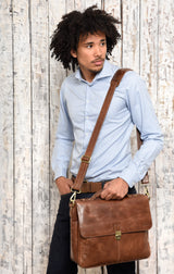 Leabags Texas Aktentasche Umhängetasche 13 Zoll Laptoptasche aus echtem Leder im Vintage Look - LEABAGS