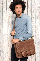 Leabags Rimini Schultertasche aus echtem Büffel-Leder im Vintage Look - LEABAGS