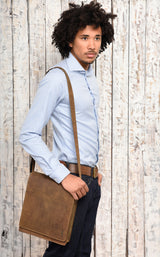 Leabags London Leder-Umhängetasche I Laptoptasche bis 13 Zoll - LEABAGS