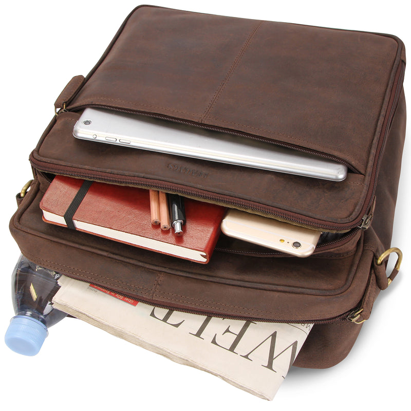 Leabags 'Darwin' Maletín Bolso de hombro de cuero genuino Bolso de tableta Bolso de hombro