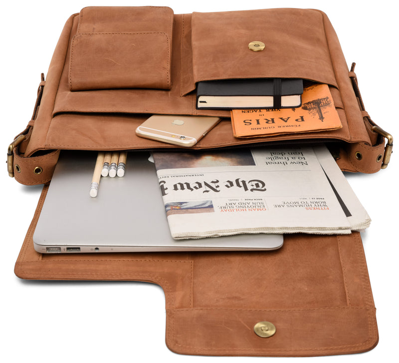 Leabags Birmingham Umhängetasche Schultertasche Laptoptasche aus echtem Leder im Vintage Look - LEABAGS