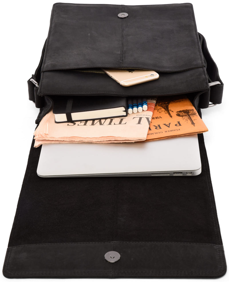 Leabags Leicester Umhängetasche Schultertasche 13 Zoll Laptops aus echtem Leder im Vintage Look - LEABAGS
