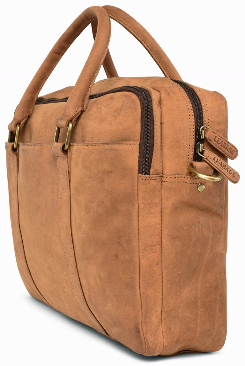 Leabags Istanbul maletín maletín para portátil de 15 pulgadas de cuero genuino con un aspecto vintage